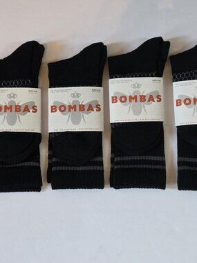 4 Pairs Bombas Crew Socks Women's Medium NWT Black